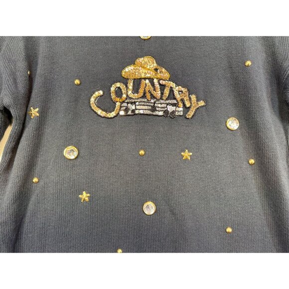 Vintage Gepetto Country Embellished Crewneck Sweater One Size Fits All Black Gol - Picture 4 of 11